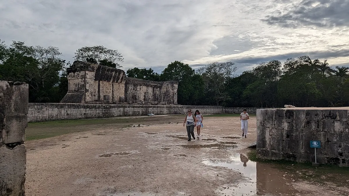 The Great Ball Court with its temple platforms inside the Chichen Itza archaeological zone in Yucatan, Mexico