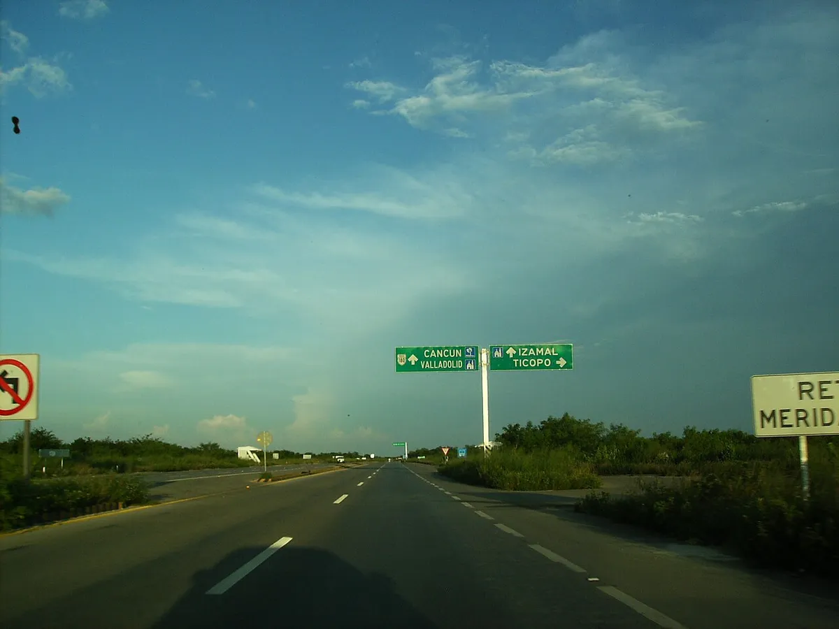 Federal Highway 180 driven by visitors going to Chichen Itza without a tour, Yucatan, Mexico